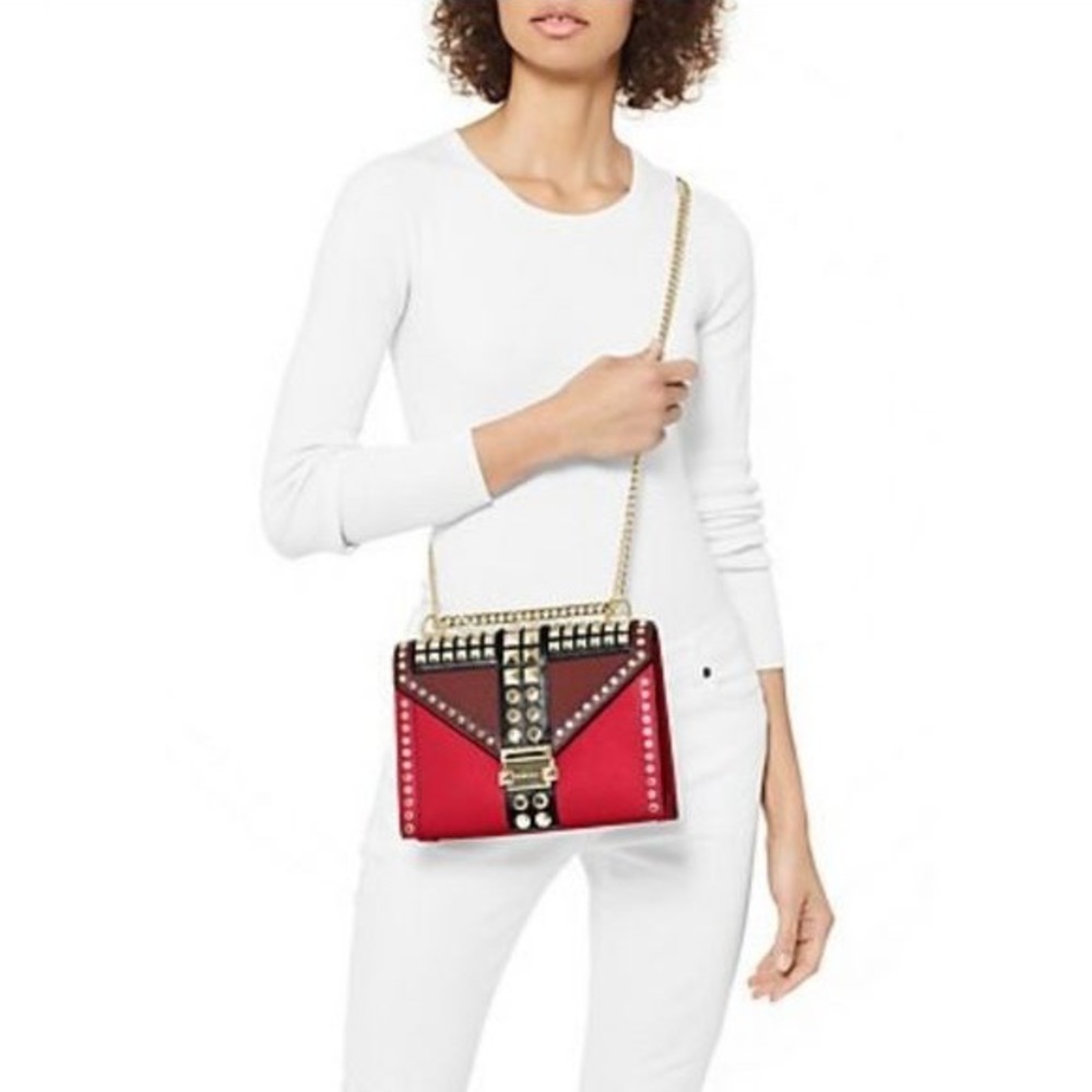 NWT Michael Kors Purse Red Whitney with studs gold hardware